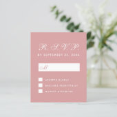 UAWG Budget Dusty Rose White Script Response Card (Stehend Vorderseite)