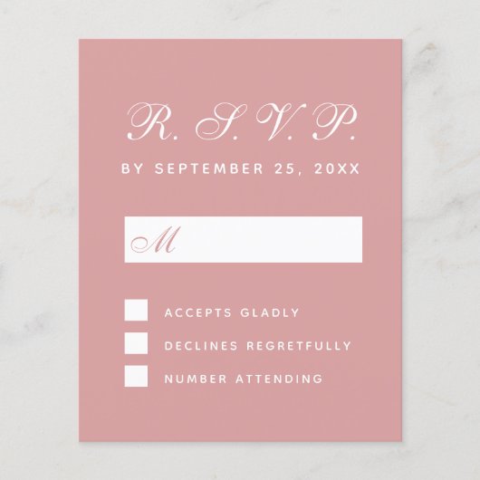 UAWG Budget Dusty Rose White Script Response Card (Vorderseite)