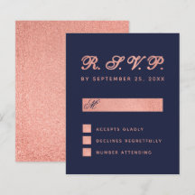 UAWG Budget Navy Blue Rose Gold Wedding Card