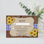 UAWG Burlap Wedding Wood Rustic Blue Karo Cards RSVP Karte (Stehend Vorderseite)