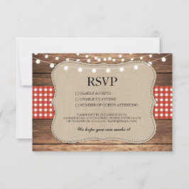 UAWG Burlap Wedding Wood Rustic Red Karo Cards RSVP Karte