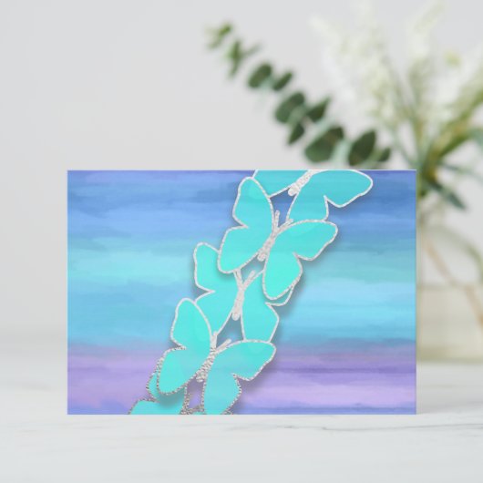 UAWG Butterfly Türkis Lila Wasserfarbe Einladung (Stehend Vorderseite)