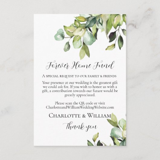 UAWG Cash Fund QR Code Elegante grüne Botanicals Begleitkarte (Rückseite)