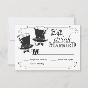 UAWG Chalkboard Gay Wedding Top Hats RSVP Karte
