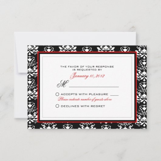 UAwg Custom Black & White Damask Red Accelerator RSVP Karte (Vorderseite)