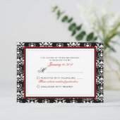 UAwg Custom Black & White Damask Red Accelerator RSVP Karte (Stehend Vorderseite)