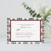 UAwg Custom White & Black Damask Red Accent RSVP Karte (Stehend Vorderseite)