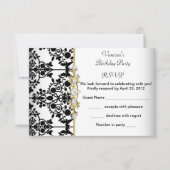 UAWG Damask Birthday Party Gold Schwarz-weiß RSVP Karte (Vorderseite)