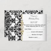 UAWG Damask Birthday Party Gold Schwarz-weiß RSVP Karte (Vorne/Hinten)