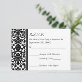 UAWG Damask Black and White Wedding RSVP Karte (Stehend Vorderseite)