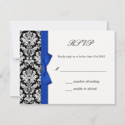 UAWG - Damask Blue Bow Wedding Response Card RSVP Karte (Vorderseite)