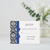 UAWG - Damask Blue Bow Wedding Response Card RSVP Karte (Stehend Vorderseite)