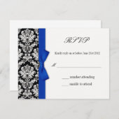 UAWG - Damask Blue Bow Wedding Response Card RSVP Karte (Vorne/Hinten)