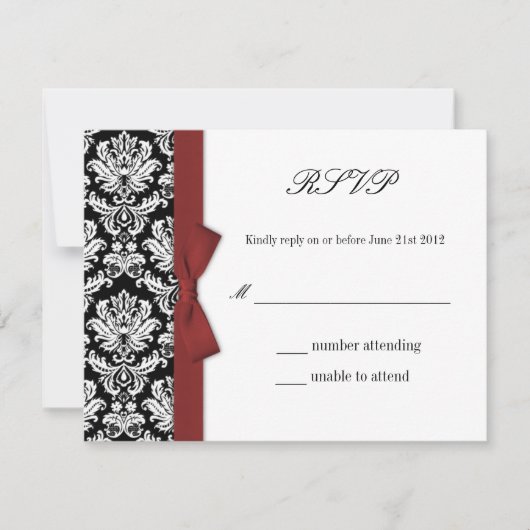 UAWG - Damask Burgundy Bow Wedding Response Card RSVP Karte (Vorderseite)