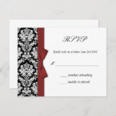 UAWG - Damask Burgundy Bow Wedding Response Card RSVP Karte (Vorne/Hinten)