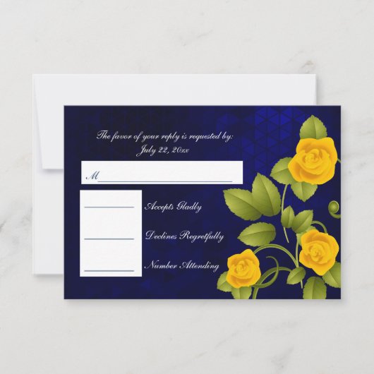 UAWG Dark Blue und Yellow Rose Wedding RSVP Karte (Vorderseite)