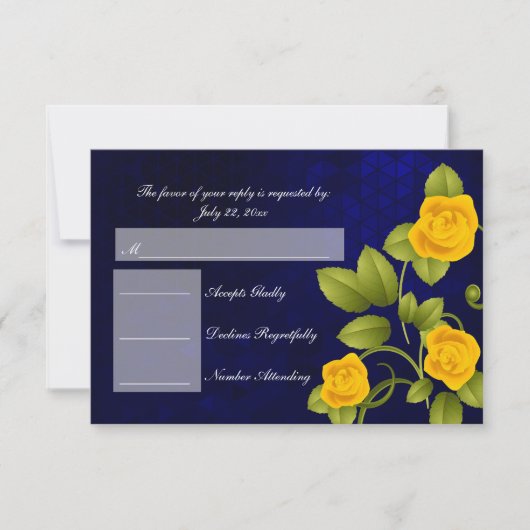UAWG Dark Blue und Yellow Rose Wedding RSVP Karte (Vorderseite)