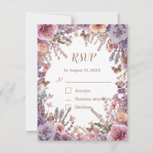 UAwg der rosa Lavendel-Wildblume mit QR-Code RSVP Karte