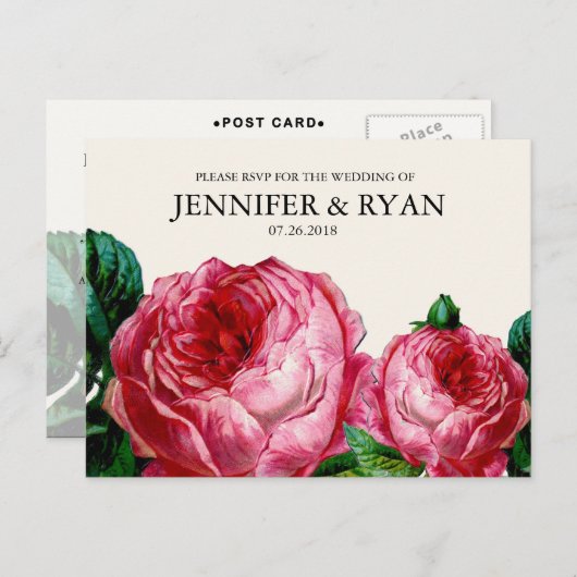 UAWG der Vintagen Rose Einladungspostkarte (Vorne/Hinten)