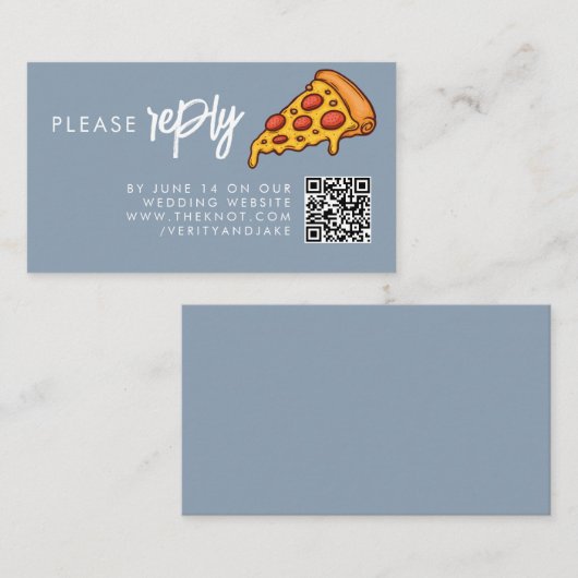 UAWG Dusty Blue PIZZA Moderne Minimal Chic Hochzei Begleitkarte (Vorne/Hinten)