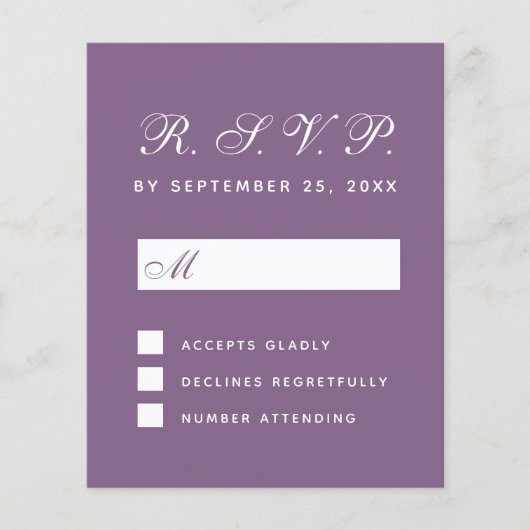 UAWG Dusty Lila Budget Wedding Response Card (Vorderseite)