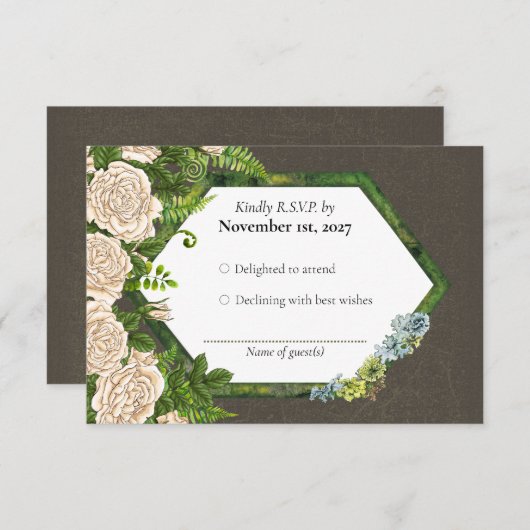 UAWG Earthy rusticus Rose farn card with Lichen RSVP Karte (Vorne/Hinten)