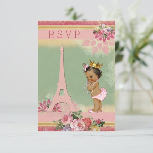 UAWG Eiffel Tower Ethnic Princess Baby Dusche RSVP Karte (Stehend Vorderseite)