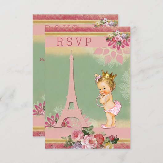 UAWG Eiffel Tower Princess Baby Dusche RSVP Karte (Vorne/Hinten)