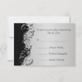 UAWG Elegant Black and Silver Floral Wedding RSVP Karte (Vorderseite)