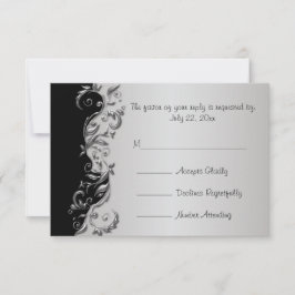 UAWG Elegant Black and Silver Floral Wedding RSVP Karte