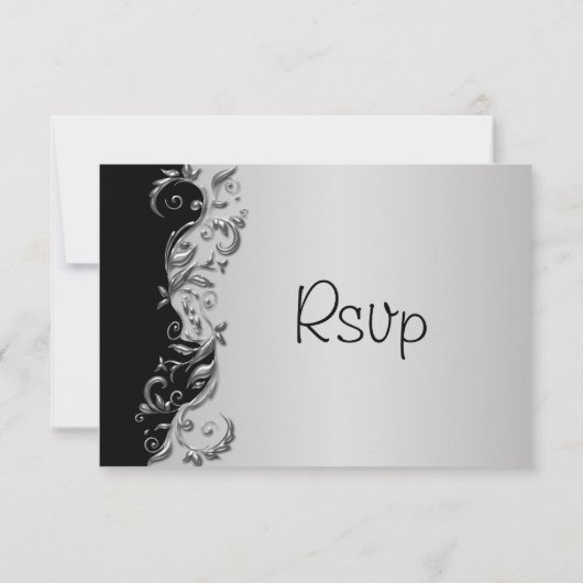 UAWG Elegant Black and Silver Floral Wedding RSVP Karte (Rückseite)