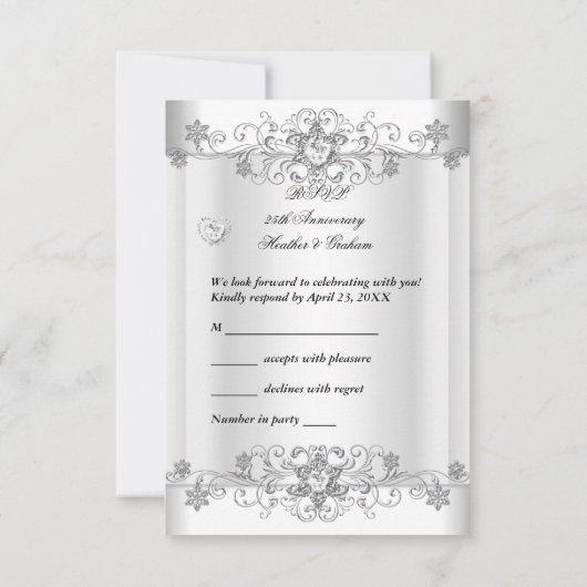 UAWG Elegant Event Silver White RSVP Karte (Rückseite)