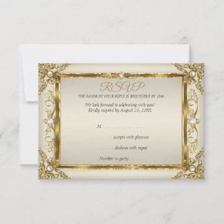 UAWG Elegant Gold Cream Pearl Damask Geburtstag Einladung