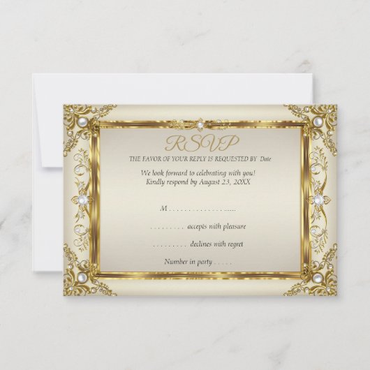 UAWG Elegant Gold Cream Pearl Damask Geburtstag Einladung (Vorderseite)