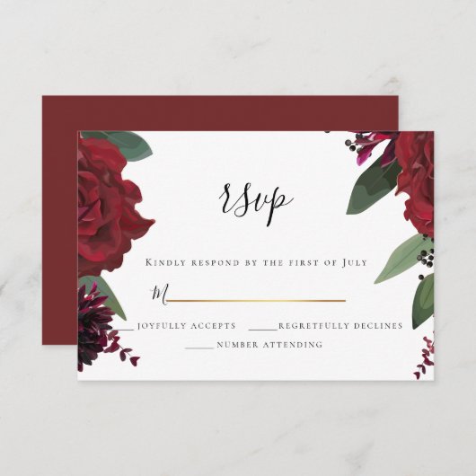 UAWG | Elegant Rich Burgundy Marsala RSVP Karte (Vorne/Hinten)
