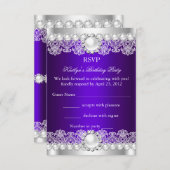 UAWG Elegant Royal Lila Lace Pearl Birthday Einladung (Vorne/Hinten)