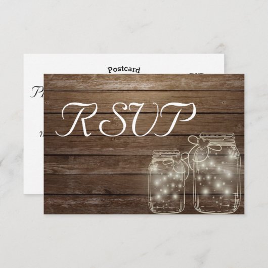 UAWG Elegant Rustic Mason Jar Lights RSVP Karte (Vorne/Hinten)