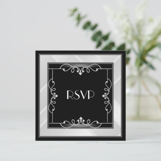 UAWG Elegant Schwarzes Silber Einladung (Stehend Vorderseite)