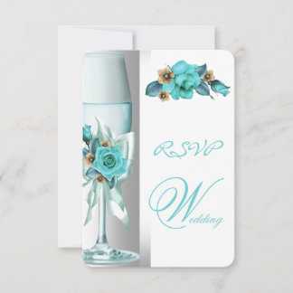 UAWG Elegant Wedding Aquamarin White Beige Rose Einladung