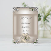 UAWG Elegant Wedding Cream Rose Silver White RSVP Karte (Stehend Vorderseite)