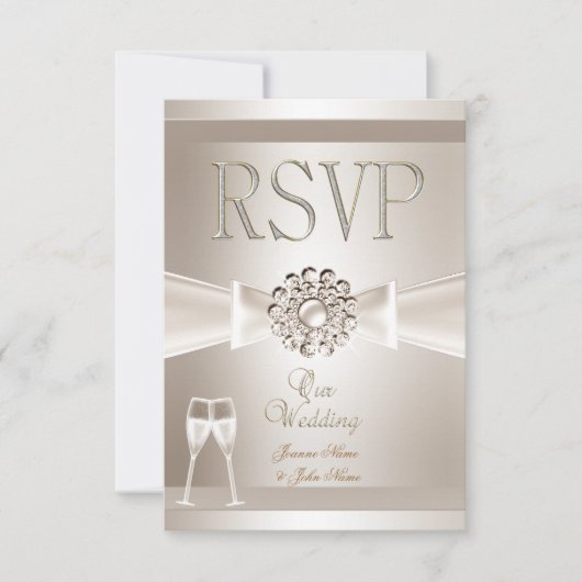 UAWG Elegant Wedding Damask Creme White Champagne RSVP Karte (Vorderseite)