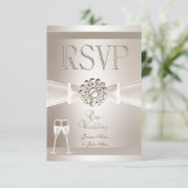 UAWG Elegant Wedding Damask Creme White Champagne RSVP Karte (Stehend Vorderseite)