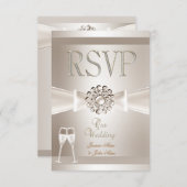 UAWG Elegant Wedding Damask Creme White Champagne RSVP Karte (Vorne/Hinten)