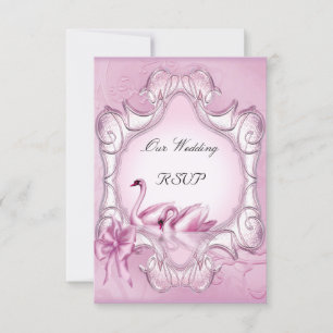 UAWG Elegant Wedding Pink Swans Herz RSVP Karte