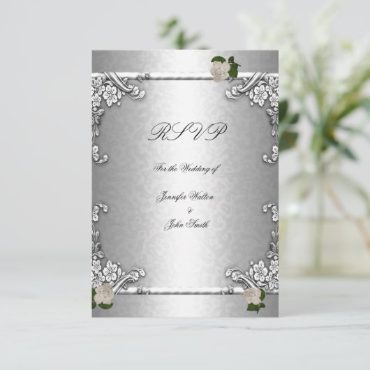 UAWG Elegant Wedding Rose Silver White Einladung (Stehend Vorderseite)