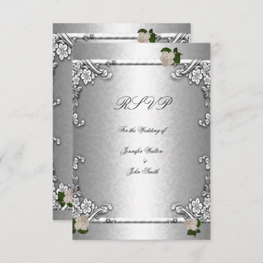 UAWG Elegant Wedding Rose Silver White Einladung (Vorne/Hinten)