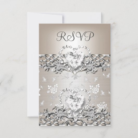 UAWG Elegant Wedding Silver Cream Diamond Herz RSVP Karte (Vorderseite)