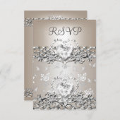 UAWG Elegant Wedding Silver Cream Diamond Herz RSVP Karte (Vorne/Hinten)