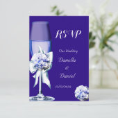UAWG Elegant Wedding Silver Navy Blue Floral Rose RSVP Karte (Stehend Vorderseite)