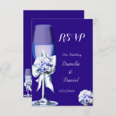 UAWG Elegant Wedding Silver Navy Blue Floral Rose RSVP Karte (Vorne/Hinten)